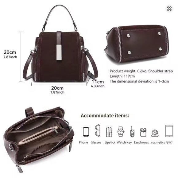 Trendy Genuine Suede Leather Shoulder Bag, Vintage Cowhide Tote Crossbody - Picture 4 of 14